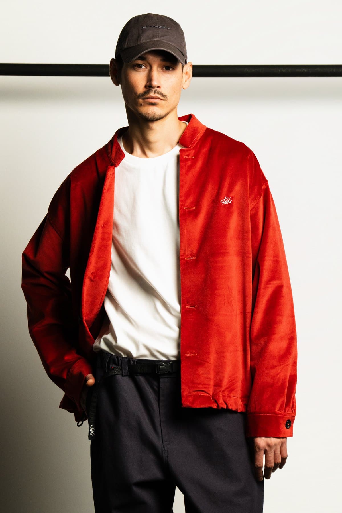 Red Coach Jacket — On model